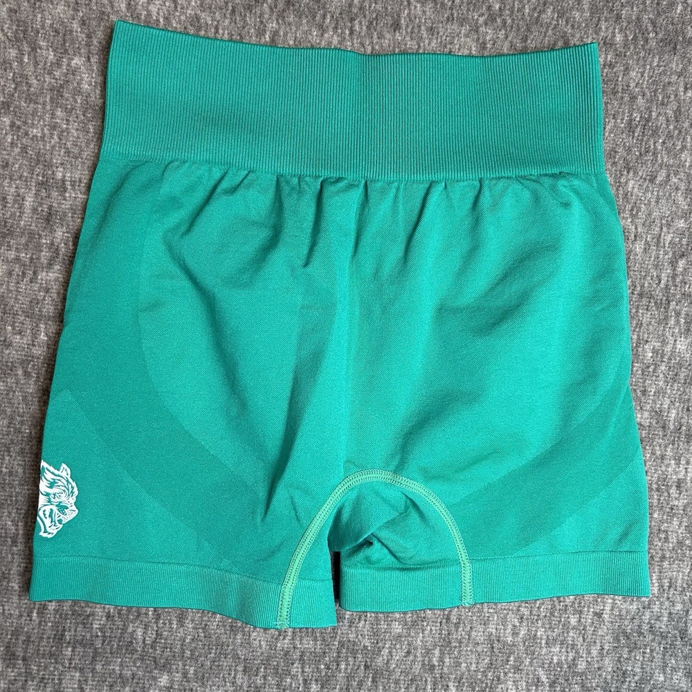 Darc Sport SHE Wolf Logo Workout Compression Seamless Teal Shorts M